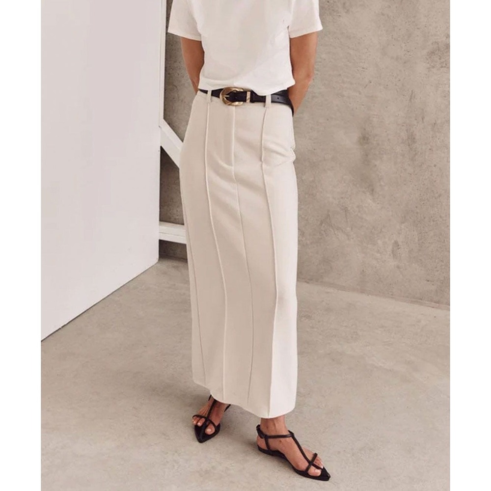 DISSH | Rowan Midi Skirt Women 6 Bone Cream High Waist Seam Detail Minimalist